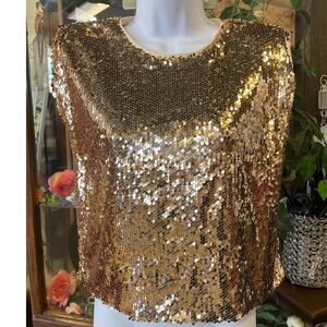 TCEC Buffalo Girls Golden Sequin Top, Size Medium, NWT, Partial Zip Back